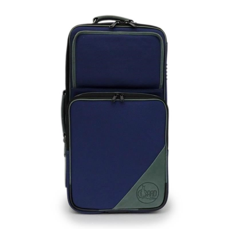 GuardBags_Elite_Series_5-ECSNB-H_Triple_Trumpet_Case_in_Navy_Nylon_with_Green_Leather_Trim_02