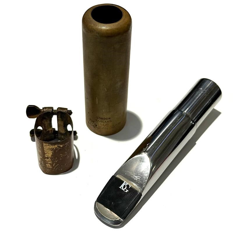 Used_Berg-Lasen_Stainless_Steel_Tenor_Saxophone_Mouthpiece,_110_2M_Offset_(Denim_Table)_01