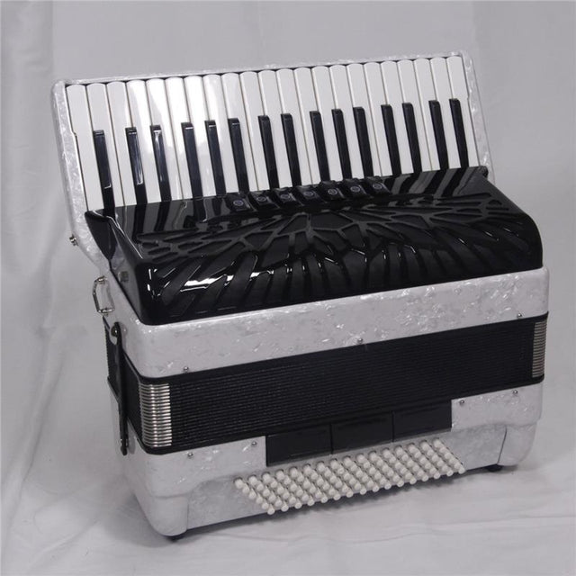 New_Parrot_37K96BS_PW_Pearl_White，_Japan_Limited_Edition_Accordion，_37_Keys，_96_Bass，_MML_3-Row_Set，_Piano_Style，_Parrot_01