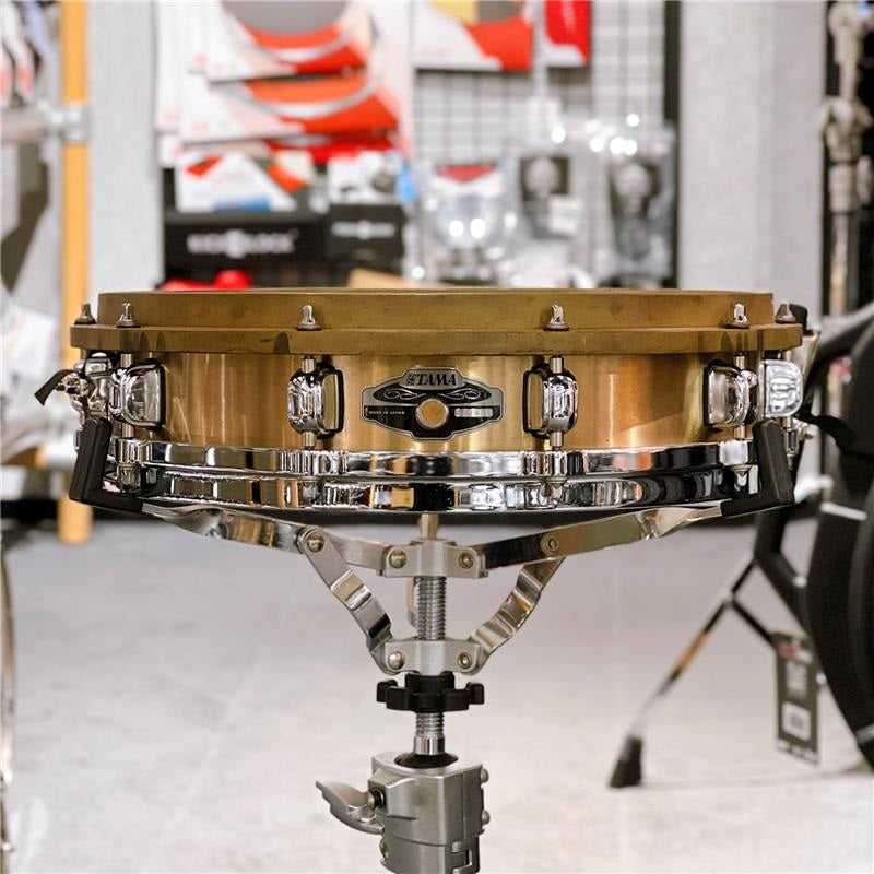 USED_​​Power_Metal_Bell_Brass_Snare_Drum_[14_x_3_25]_(Hoop_has_been_modified)_01