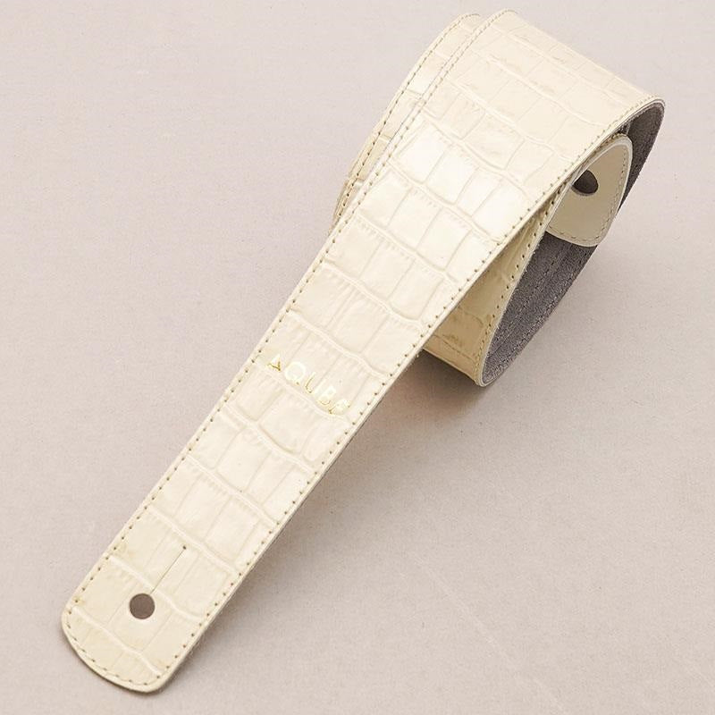 [Domestic_Genuine_Leather_Strap]_EMBOSSED_CROCO_(Vintage_White)___Slim___M-Size_(Tail_Strap_for_Acoustic-Electric_Guitars)_01