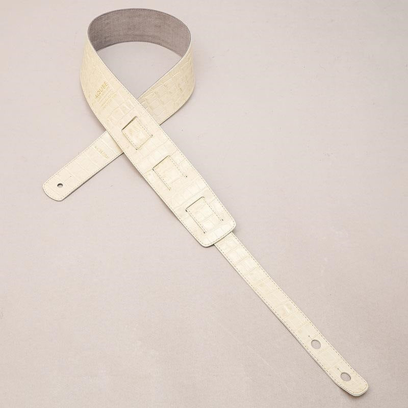 [Domestic_Genuine_Leather_Strap]_EMBOSSED_CROCO_(Vintage_White)___Slim___M-Size_(Tail_Strap_for_Acoustic-Electric_Guitars)_02