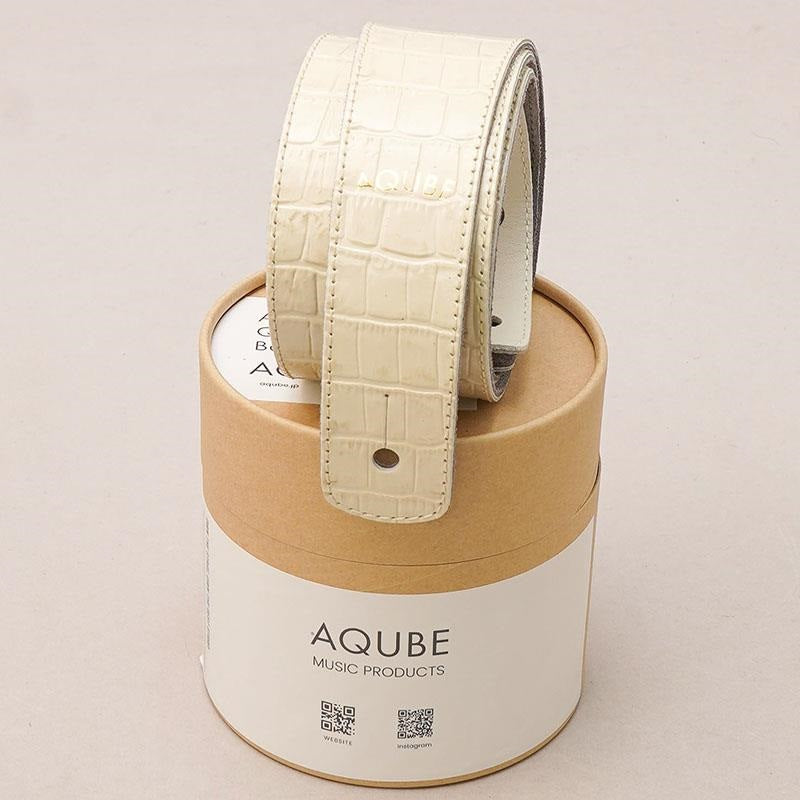 [Domestic_Genuine_Leather_Strap]_EMBOSSED_CROCO_(Vintage_White)___Slim___M-Size_(Tail_Strap_for_Acoustic-Electric_Guitars)_05