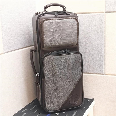 Guardbags___Elite_Series_4-ECLG-CN_cro_Trumpet_Double_Case___Crocodile_Embossed_Gray_Leather_&_Chocolate_Brown_Leather_Trim_01