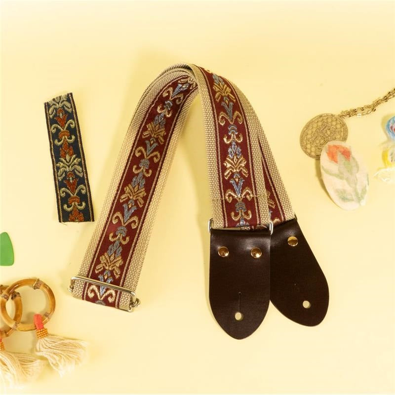 Botanical_Ribbon_Guitar_Strap_-_Wine_x_Beige_01