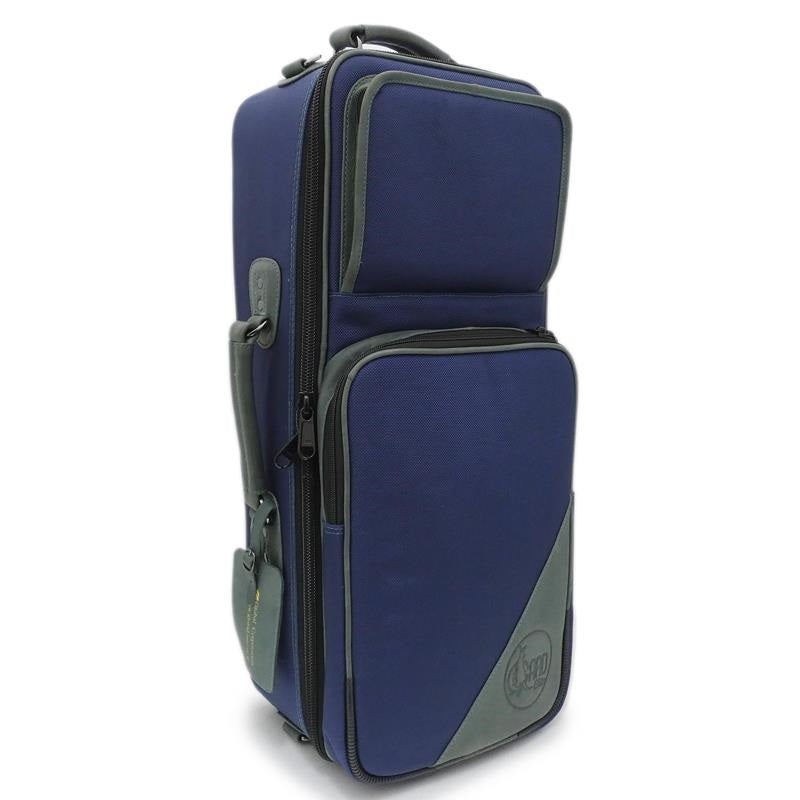 GuardBags_Elite_Series_4-ECLK-H_Trumpet_Double_Case___Navy_Nylon_with_Green_Leather_Trim_01