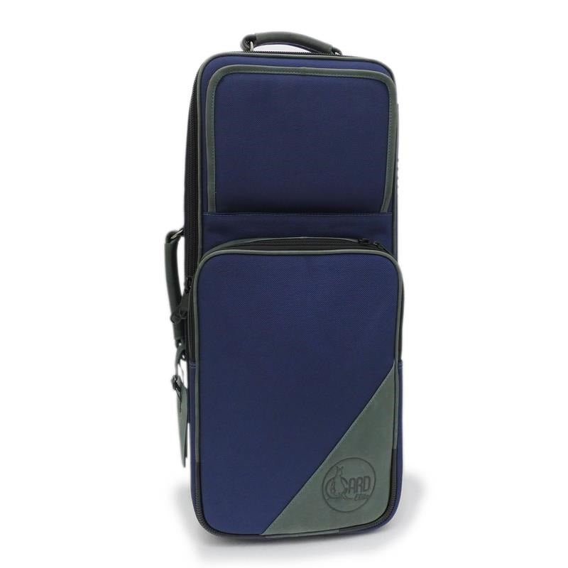 GuardBags_Elite_Series_4-ECLK-H_Trumpet_Double_Case___Navy_Nylon_with_Green_Leather_Trim_02