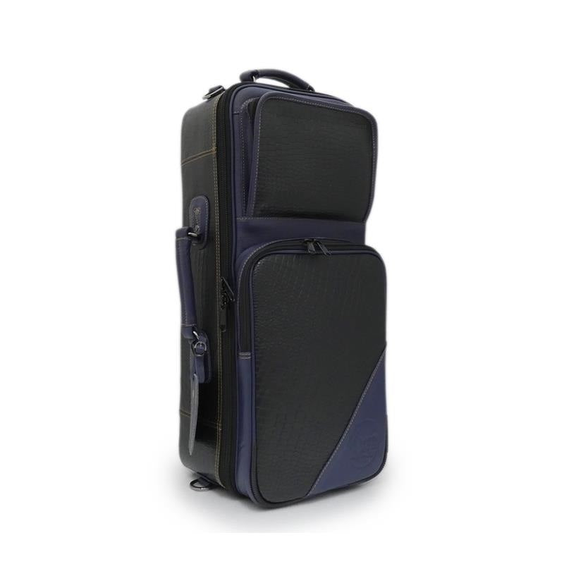 GuardBags_Elite_Series_4-ECLK-NB_Trumpet_Double_Case_in_Black_Crocodile-Embossed_Leather_with_Navy_Leather_Trim_01