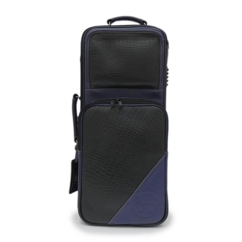 GuardBags_Elite_Series_4-ECLK-NB_Trumpet_Double_Case_in_Black_Crocodile-Embossed_Leather_with_Navy_Leather_Trim_02