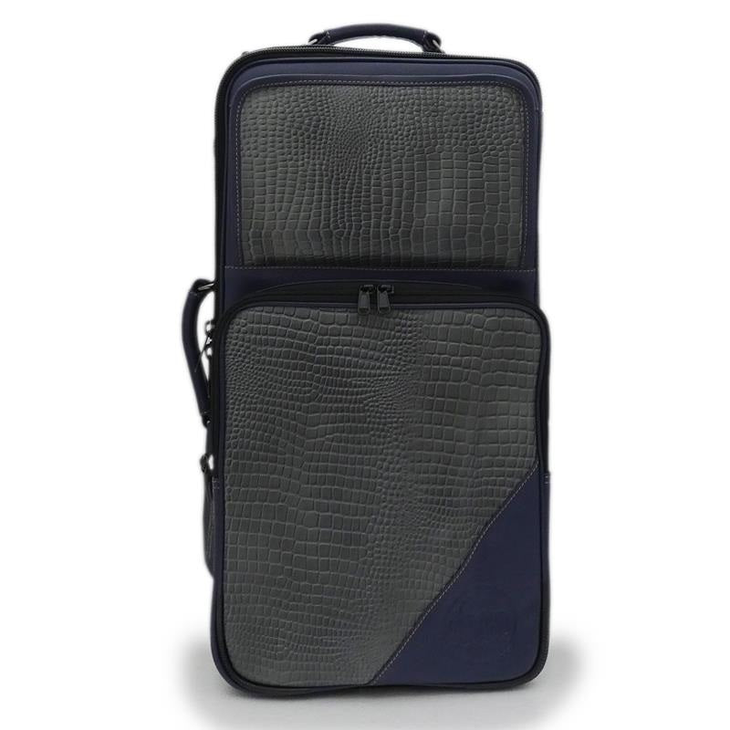 Guard_Bags_Elite_Series_5-ECLG-NB_Cro_Triple_Trumpet_Case_in_Crocodile-Embossed_Gray_Leather_with_Navy_Leather_Trim_02