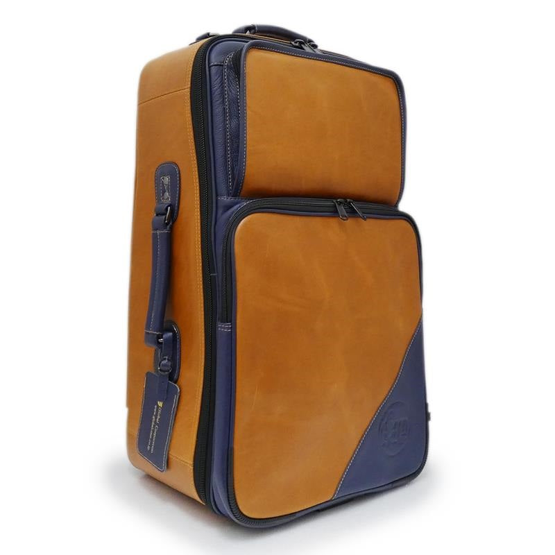 Guard_Bags_Elite_Series_9-ECLV-NB_Trumpet_&_Flugelhorn_Case，_Brown_Vegetable-Tanned_Leather_with_Navy_Leather_Trim_01