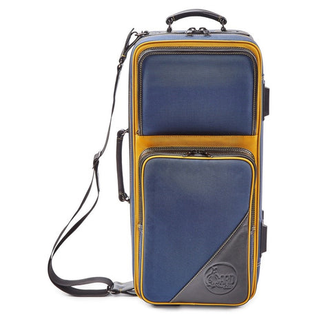 Guard_Bags_Fiberglass_Series_4-EHSNB-K_Trumpet_Double_Case，_Navy_Cordura_with_Black_Leather_Trim_and_Yellow_Highlights_01