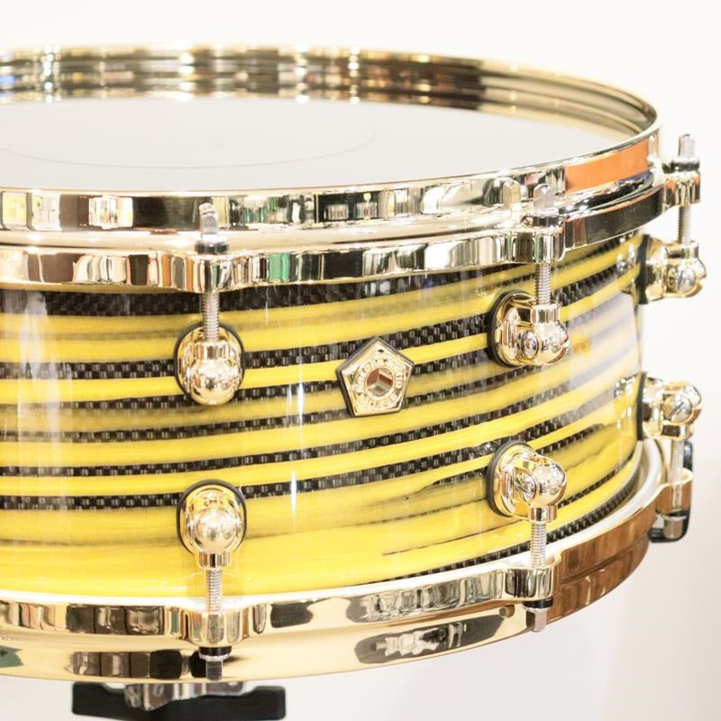 [Ikebe_Musical_Instrument_50th_Anniversary_Model]_Masterworks_Snare_Drum_14x5_5_-_Gold_Swirl_on_Black_Carbon_04