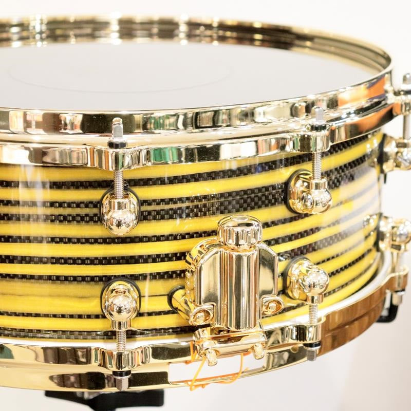 [Ikebe_Musical_Instrument_50th_Anniversary_Model]_Masterworks_Snare_Drum_14x5_5_-_Gold_Swirl_on_Black_Carbon_05