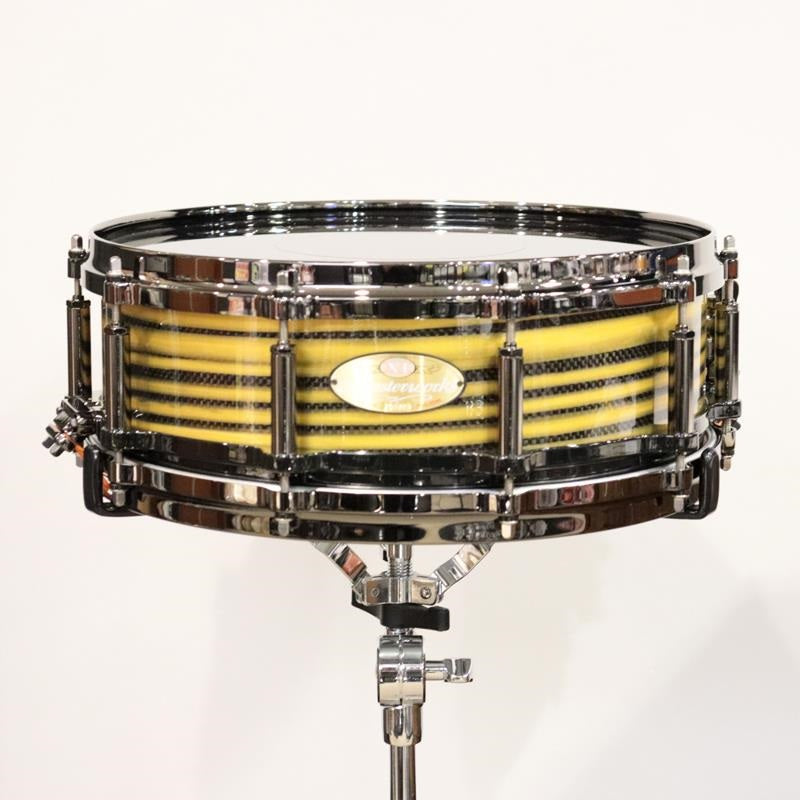 [Ikebe_Musical_Instrument_50th_Anniversary_Model]_Masterworks_Snare_Drum_14x5_Free_Floating_-_Gold_Swirl_on_Black_Carbon_01