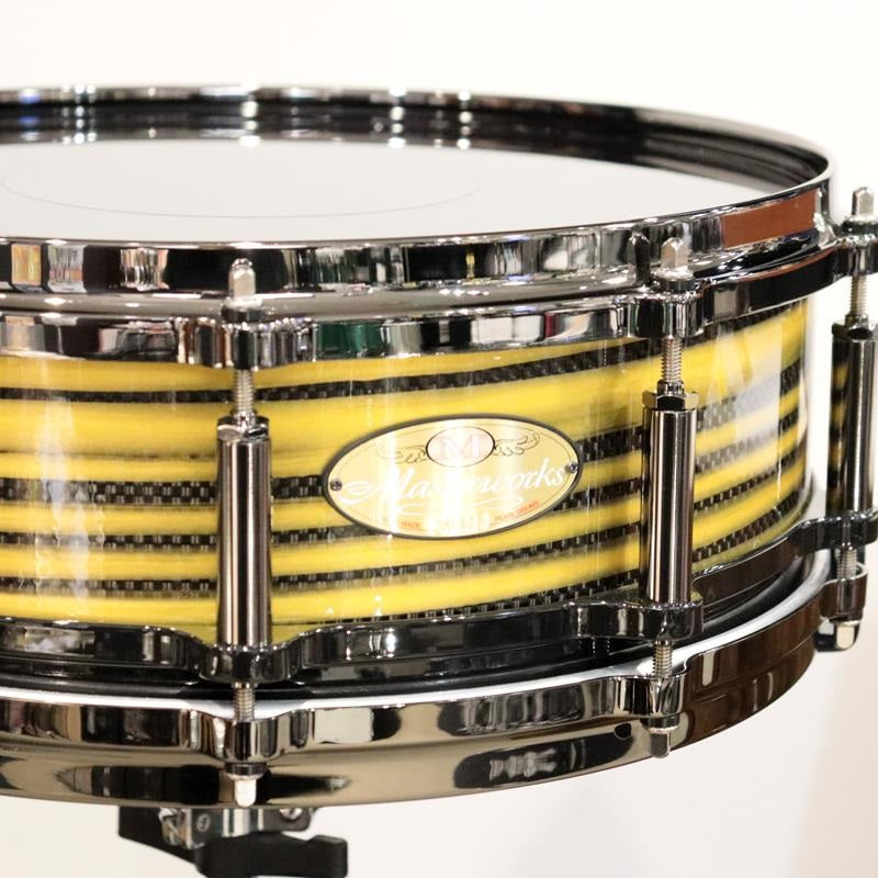 [Ikebe_Musical_Instrument_50th_Anniversary_Model]_Masterworks_Snare_Drum_14x5_Free_Floating_-_Gold_Swirl_on_Black_Carbon_02