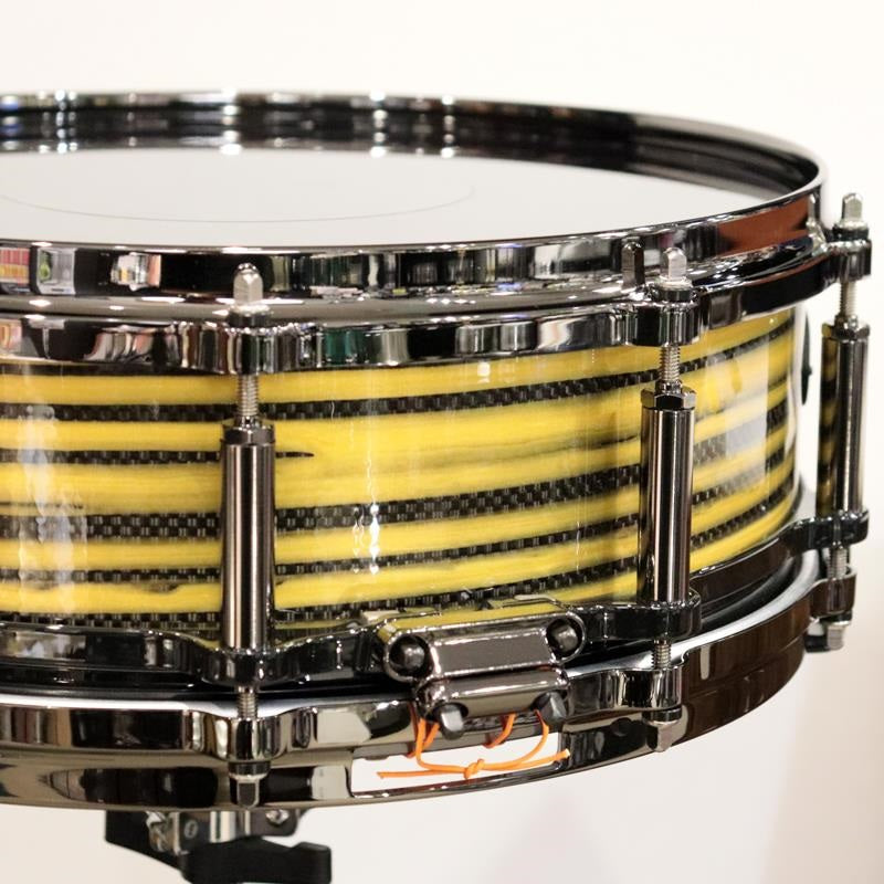 [Ikebe_Musical_Instrument_50th_Anniversary_Model]_Masterworks_Snare_Drum_14x5_Free_Floating_-_Gold_Swirl_on_Black_Carbon_04