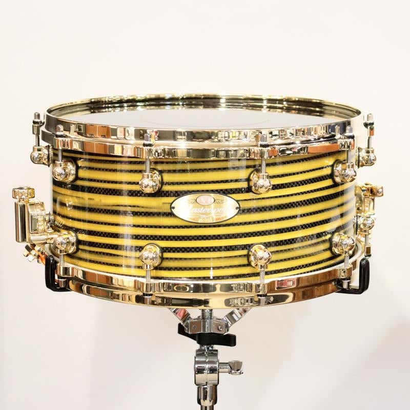 [Ikebe_Musical_Instrument_50th_Anniversary_Model]_Masterworks_Snare_Drum_14x6_5_-_Gold_Swirl_on_Black_Carbon_01