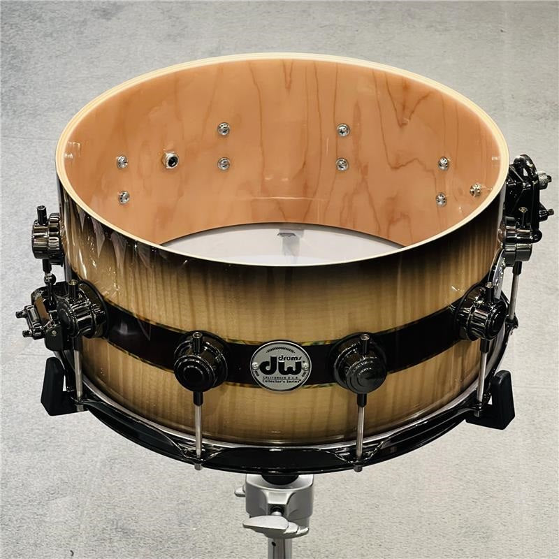 [Ikebe_Musical_Instrument_Store_50th_Anniversary_Special_Model]_DR366514SSN-DC3_[Collector's_Pure_Maple_''333''_Shell_14x6_5___Quick_Candy_Black_Burst_over_Italian_Sycamore_Exotic_Veneer_-_Ziricote_Inlay_with_Gold_Leaf_Pinstripes]_04