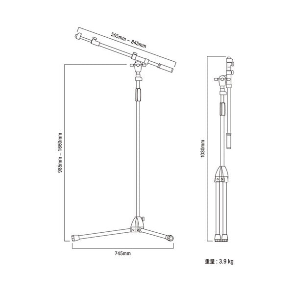 MS436BK_(Iron_Works_Tour_Series)_(Long_Boom)_(Tama_Microphone_Stand)_02
