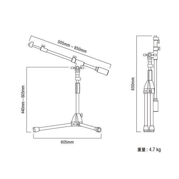 MS736LBK_(Iron_Works_Studio_Series)_(Short_Boom)_(Low_Position)_(Tama_Microphone_Stand)_02