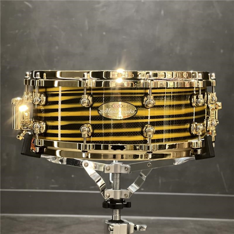 Masterworks_Snare_Drum_14x5_5_-_Gold_Swirl_on_Black_Carbon_[Ikebe_Musical_Instruments_50th_Anniversary_Model]_01
