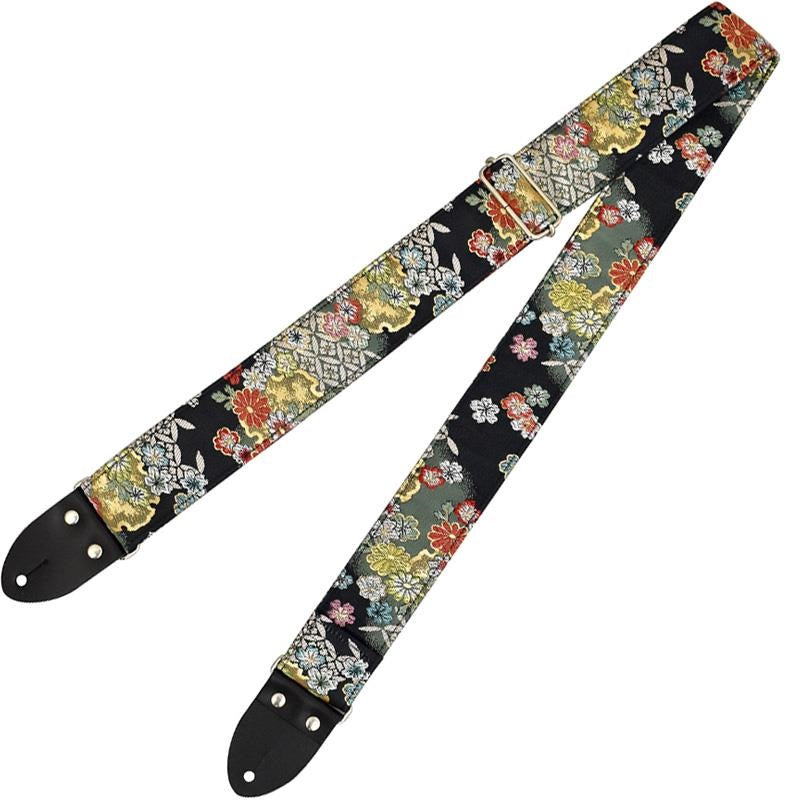 Nishijin-ori_Guitar_Strap，_Flowing_Small_Flower_Pattern_No_15_(Black)_01