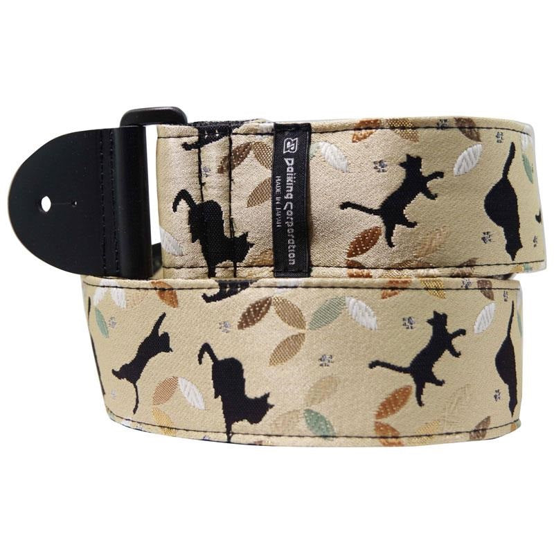 Nishijin-woven_guitar_strap_DGS-NKCS-60_with_gold-lined_cat_shadow_pattern_01