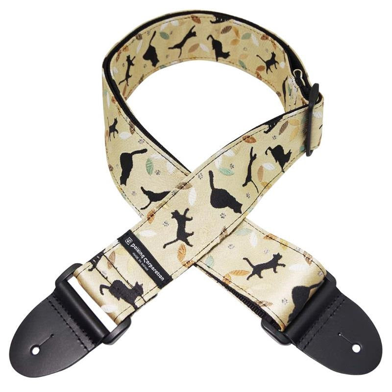Nishijin-woven_guitar_strap_DGS-NKCS-60_with_gold-lined_cat_shadow_pattern_03