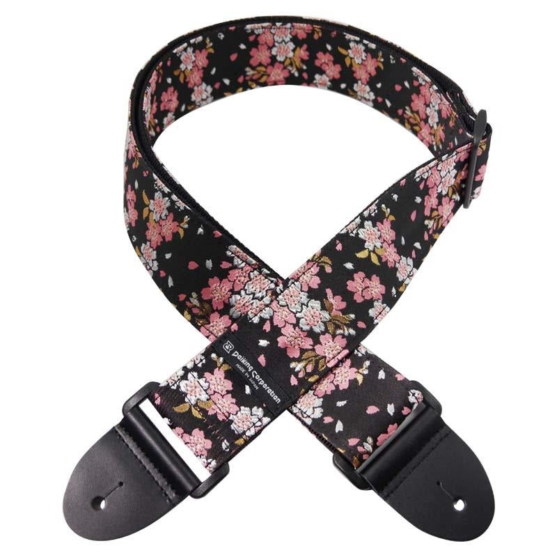 Nishijin-woven_guitar_strap_DGS-NWS60_in_cherry_blossom_black_and_pink_01