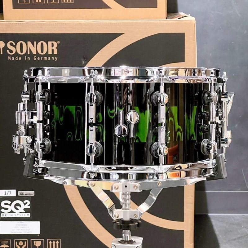 Used_SQ2_System_Snare_Drum_-_Beech_Heavy_14x7_-_Green_Tribal_Stripe_[Custom_Order]_01