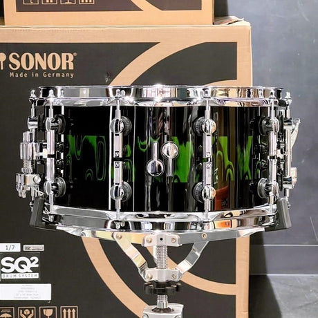 Used_SQ2_System_Snare_Drum_-_Beech_Heavy_14x7_-_Green_Tribal_Stripe_[Custom_Order]_01