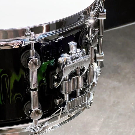 Used_SQ2_System_Snare_Drum_-_Beech_Heavy_14x7_-_Green_Tribal_Stripe_[Custom_Order]_02