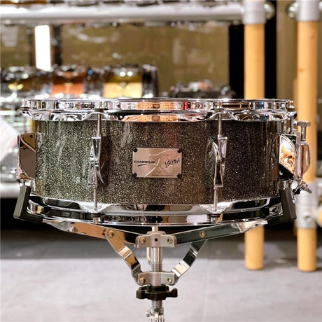 Used_YAIBA_Maple_Snare_Drum，_14x5_5mm，_Gray_Sparkle，_JSM-1455-YGS-LQ_01